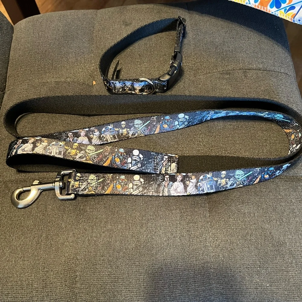 Star Wars Black Multicolor Character Print Dog Leash & Collar for small dog